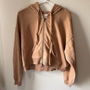 Tan Cropped Zip-Up Hoodie